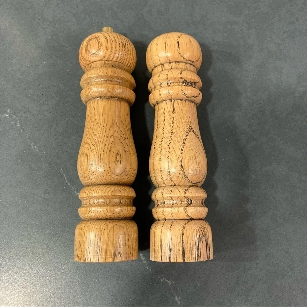 NEW OLD STOCK vintage wooden salt & pepper shaker grinder set